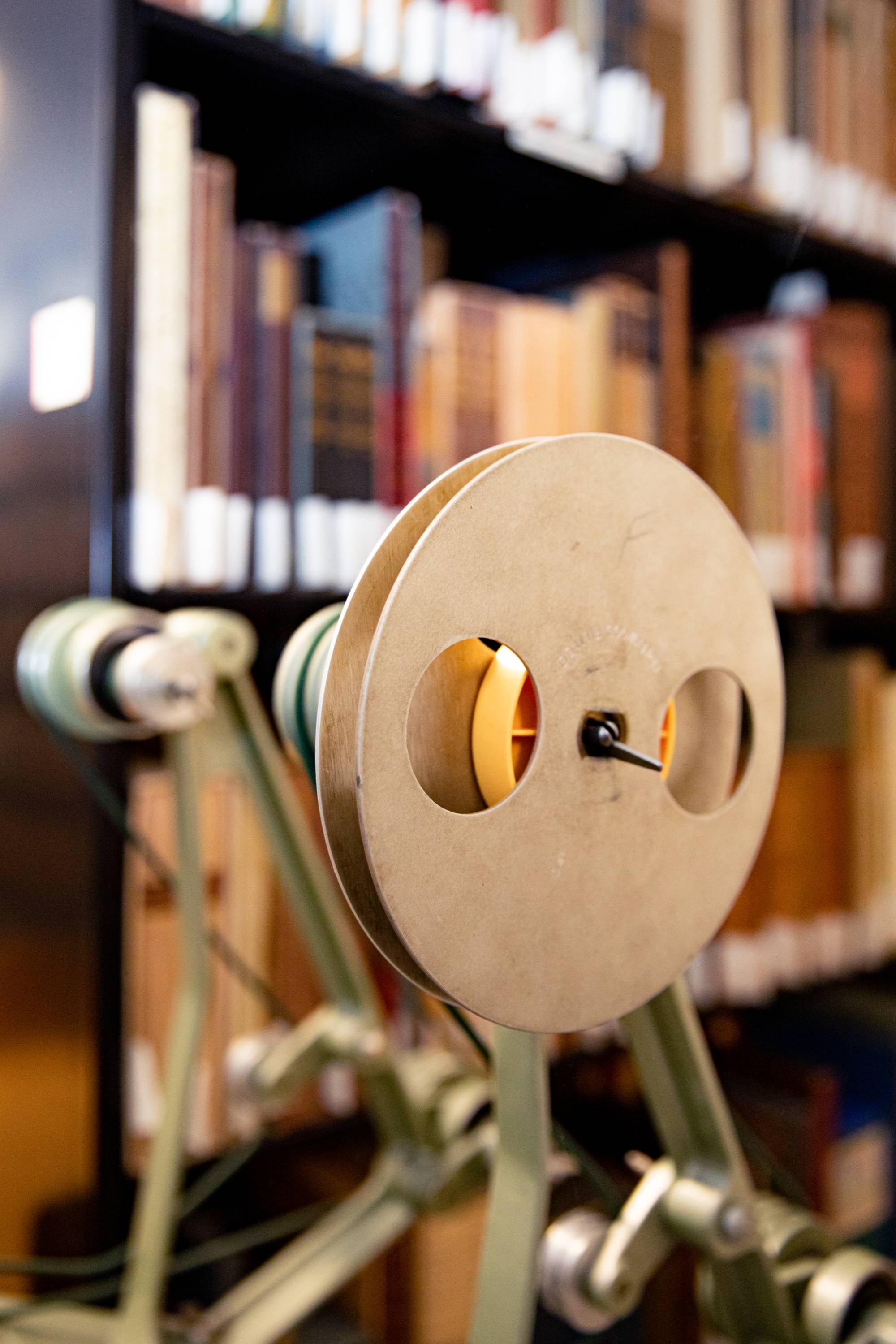 News reel in the library.